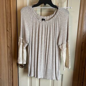 NEW Directions Laced Sleeve Ribbed Knit Top - Size Large